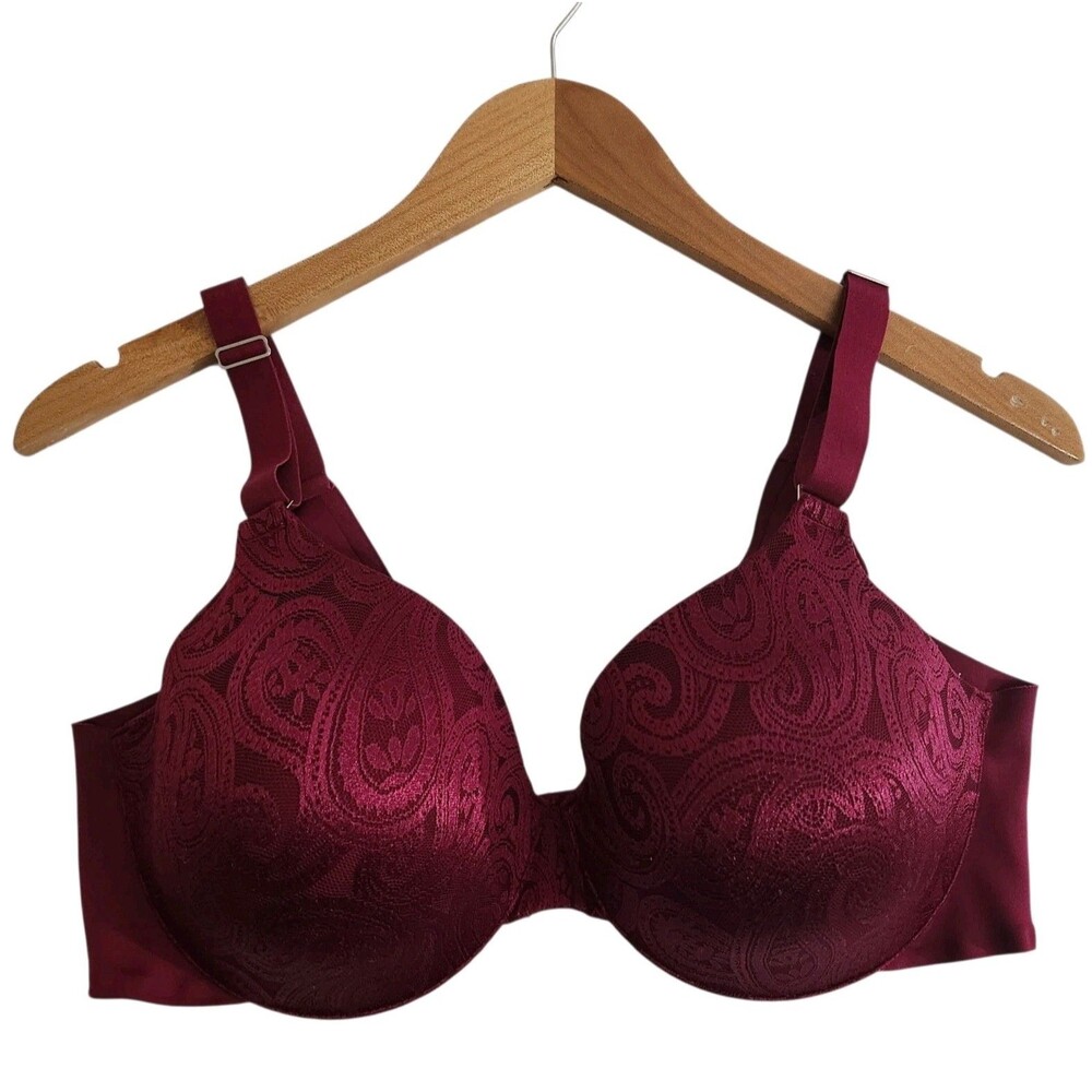 SOMA Vanishing Back Full Coverage Bra Size 38C Burgandy Paisley Lace Padded